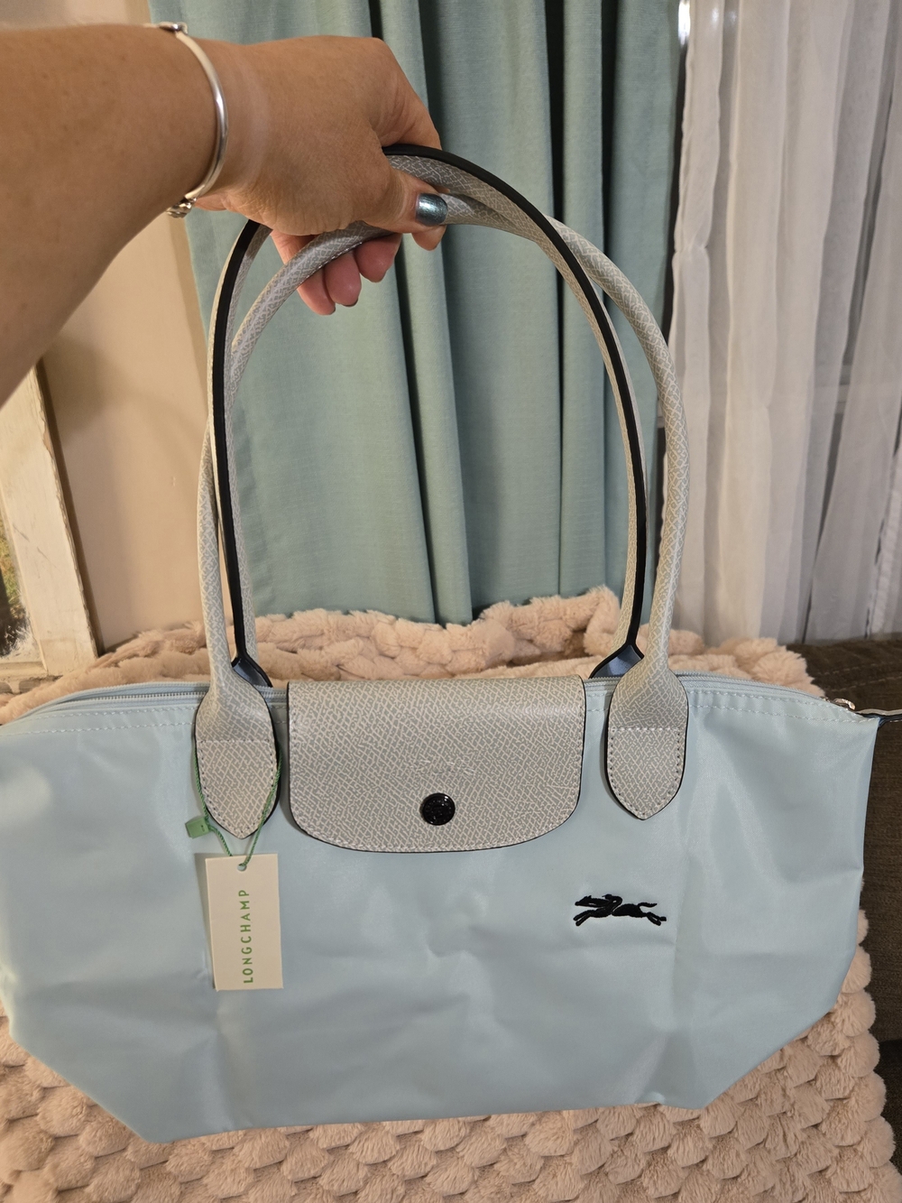 Longchamp Le Pliage Light Blue Tote Bag